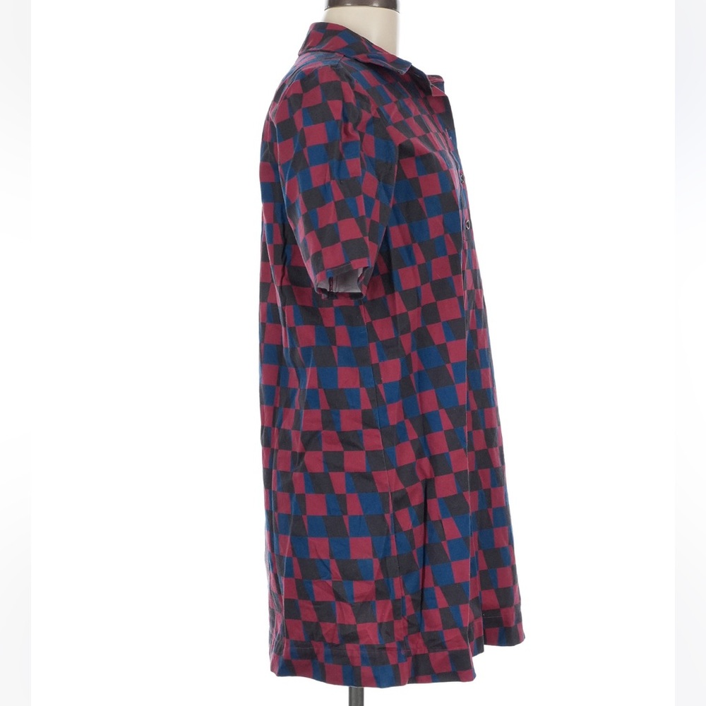 Dusen Dusen Red and Blue Polo Shirt Mini Dress Double Check Red Blue Purple M - Picture 3 of 6
